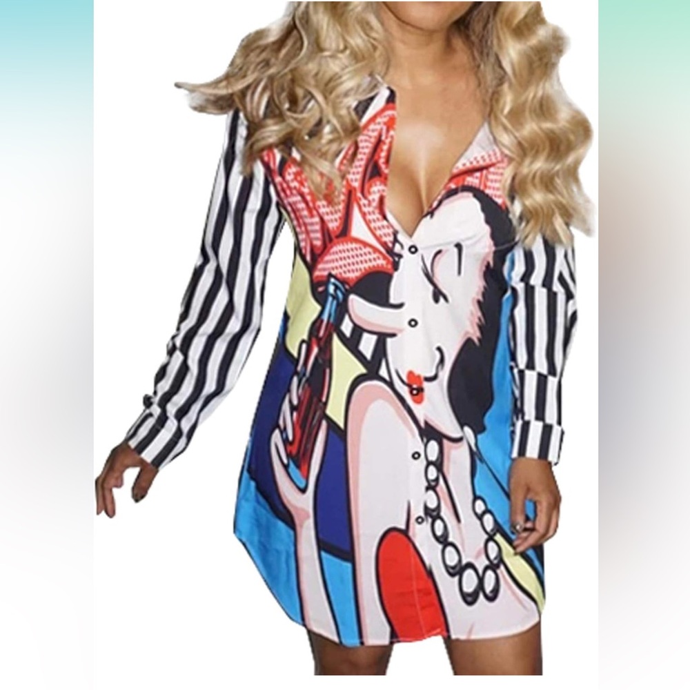 Popeye Olive Oyl Colorful Graphic Dress. NWOT.